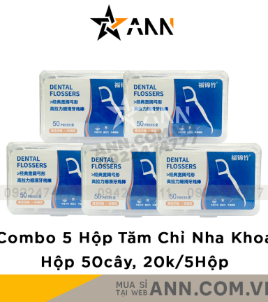 Combo 5 Hộp Tăm Chỉ Nha Khoa Vệ Sinh Răng Miệng Dental Flossers - Hộp 50 Tăm Nha Khoa 8,4x5,8x2,7cm - TAMNK01