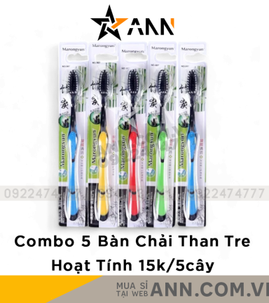 Combo 5 Bàn Chải Đánh Răng Than Tre Marongun - Bàn Chải Than Tre Lông Mềm 21cm - CB5BANCHAI