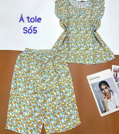 Đồ bộ vải á tole số 5 quần lửng áo sát nách bèo nhiều hoạ tiết - DBO4777