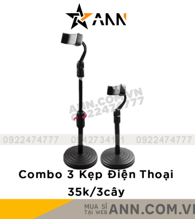Combo 3 Giá Đỡ Điện Thoại Để Bàn - Kẹp Điện Thoại Livestream Quay Video 2 Tầng - Giá Màu Đen Đế Tròn Xoay 360 Độ 29.5xcm - KEPDT01