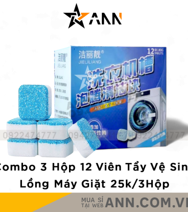 Combo 3 Hộp 12 Viên Tẩy Lồng Máy Giặt - Viên Vệ Sinh Lồng Giặt Tẩy Sạch Cặn Bẩn Vi Khuẩn Gây Mùi 9x8x5cm - CBVIENTAYVS01