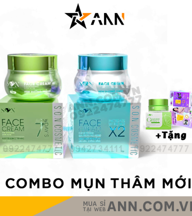 Combo Kem Face Hỗ Trợ Giảm Mụn Xanh Lá + Xanh Biển SON Cosmetic Tặng Cao Bưởi Phiên Bản Mới - COMBOSON9