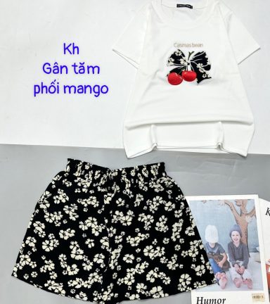 Đồ bộ quần đùi mango áo thun tay ngắn vải gân tăm - DBO4807
