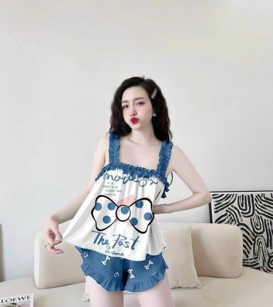 Đồ bộ quần đùi latin áo dây bèo in nhiều hình - DBO4814