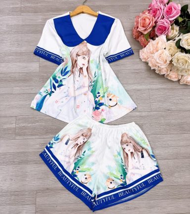 Đồ bộ siêu mát quần đùi áo tay ngắn cổ bẻ in nhiều hình - DBO4825