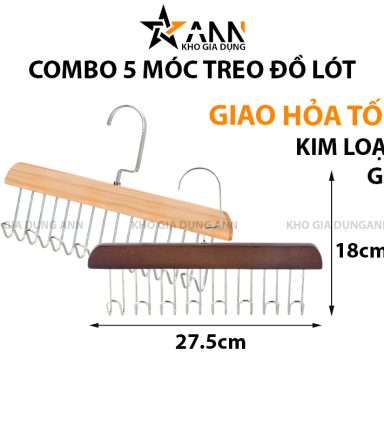 Combo 5 Móc Treo Đồ Lót - Thanh 8 Móc Treo Gỗ Xoay 360 Độ 18x27.5cm - CBMOC01