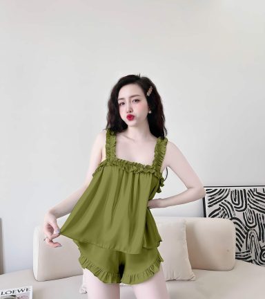 Đồ bộ quần đùi latin áo dây bèo trơn - DBO4836
