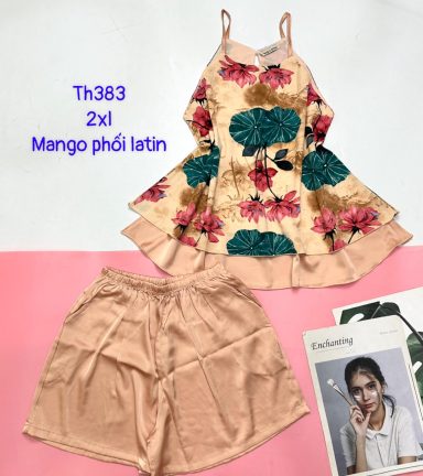 Đồ bộ mango phối latin quần đùi trơn áo yếm 2 dây form lớn - DBO4845