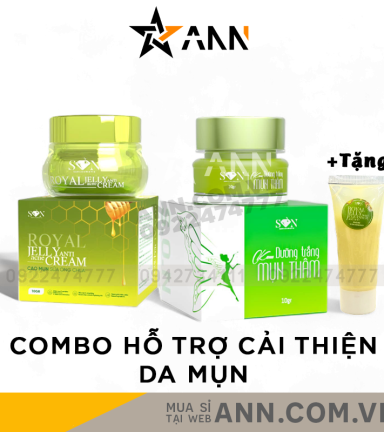 Combo Kem Face Cao Mụn Sữa Ong Chúa + Kem Face Xanh Mụn Thâm SON Cosmetic - COMBOSON10