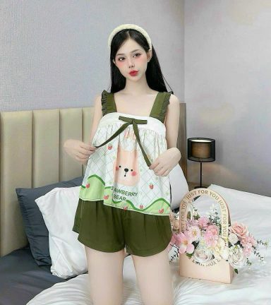 Đồ bộ quần đùi latin áo hai dây bản bèo nơ - DBO4863