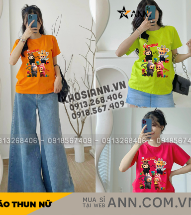 Áo Thun Thái Nữ Cổ Tròn In Hình Nhiều Gấu Labubu Size M(40-60kg) - AG1424