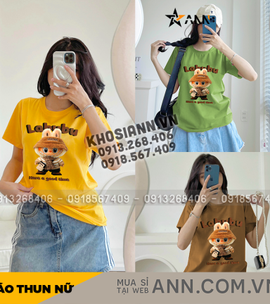 Áo Thun Thái Nữ Cổ Tròn In Hình Gấu Vàng Labubu Size M(40-60kg) - AG1426