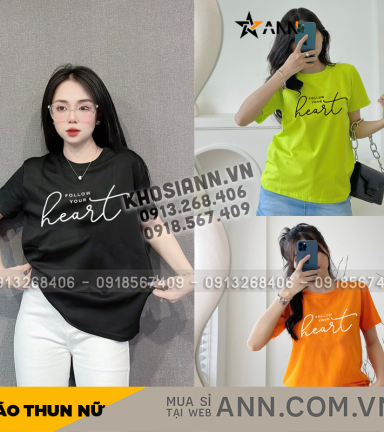 Áo Thun Nữ Cổ Tròn In Chữ Follow Your Heart Size L (50-75kg) - AG1429