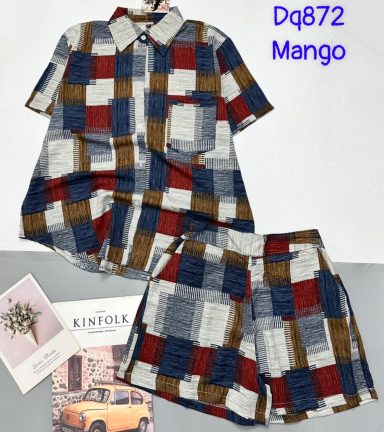 Đồ bộ mango quần đùi áo sơ mi in nhiều hoạ tiết - DBO4887