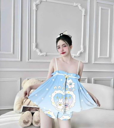 Đồ bộ quần đùi latin áo hai dây may nhún bèo - DBO4905
