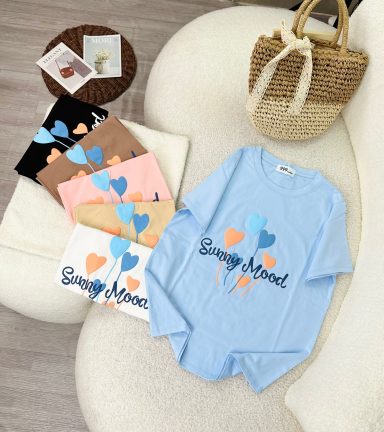 Áo Thun Thái Nữ Cổ Tròn Form Suông In Hình Bong Bóng Sunny Mood Size M(40-60kg) - AG1435