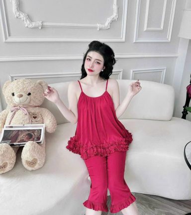 Đồ bộ latin siêu mát quần lửng áo hai dây trơn có bèo - DBO4924