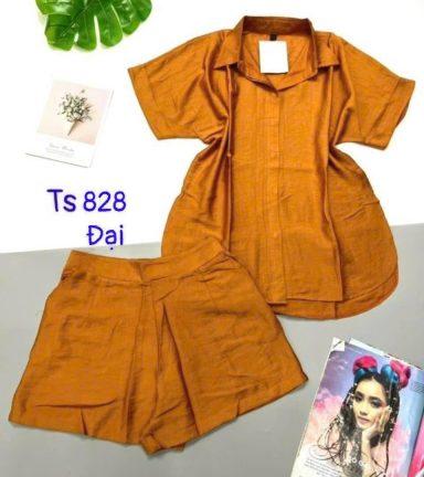 Đồ bộ quần đùi áo sơ mi tay ngắn màu trơn - DBO4925