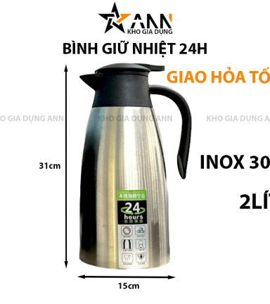 Bình Giữ Nhiệt Inox - Bình Đựng Nước Dung Tích Lớn 2L 31x15cm - BGN2L