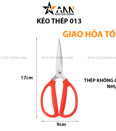 Kéo Cắt Đa Năng - Kéo Cắt 013 Làm Bằng Thép Không Rỉ Màu Đỏ 17x9x1,5cm - KCDN013