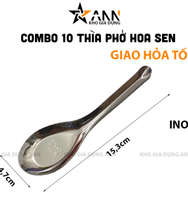 Combo 10 Muỗng Inox 304 Hoa Sen - Thìa Inox 304 Ăn Cơm Ăn Súp Sáng Bóng Bền Đẹp 15.3x4.7cm - TPHS01