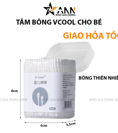 Hộp 200 Tăm Bông Ngoáy Tai - Tăm Bông Vcool 2 Đầu Tròn Và Dẹt Cho Bé 8x6x3.5cm - TBVC01