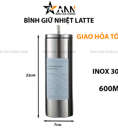 Bình Giữ Nhiệt Iced Americano Inox 304 - Ly Giữ Nhiệt Inox Kèm Ống Hút 600ml - BGNLT304