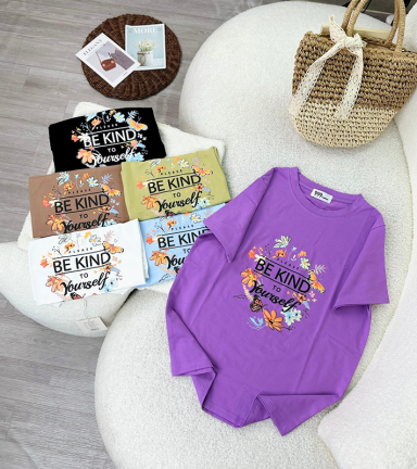 Áo Thun Thái Nữ Cổ Tròn Form Đại In Chữ Be Kind To Yourself Size XL(65-85kg) - AG1439