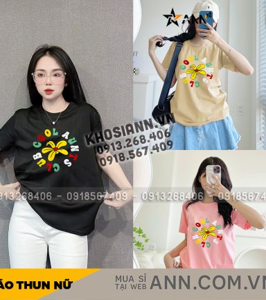 Áo Thun Thái Nữ Cổ Tròn Form Suông In Hình Bông Hoa Size M(40-60kg) - AG1441