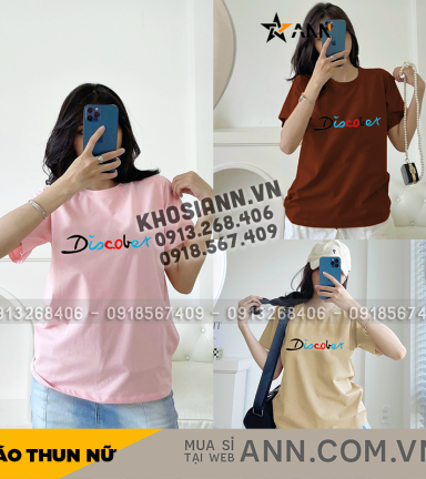 Áo Thun Thái Nữ Cổ Tròn Form Suông In Chữ Discober Size M(40-60kg) - AG1443