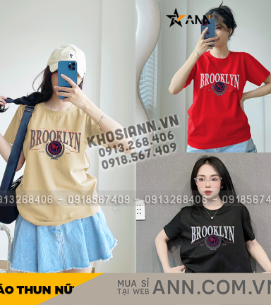 Áo Thun Thái Nữ Cổ Tròn Form Rộng In Chữ Brooklyn Size L (55-75kg) - AG1449