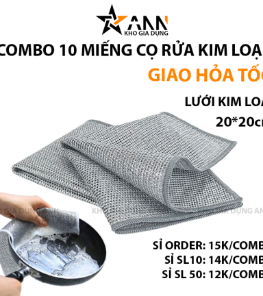 Combo 10 Miếng Lưới Rửa Chén Sợi Thép - Miếng Rửa Chén Bát Cọ Xoong Nồi Bằng Kim Loại 1 Lớp Đa Năng 20x20cm - MCRKL01