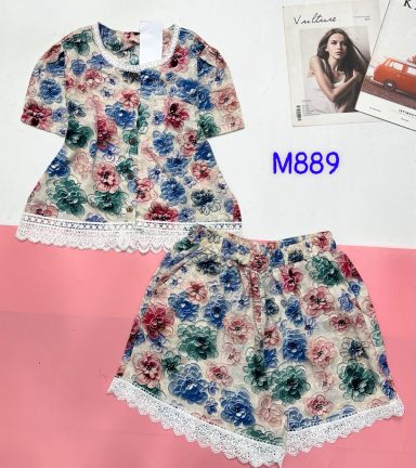 Đồ bộ quần đùi mango áo phối ren nút nhiều hoạ tiết đẹp - DBO4950