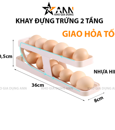 Khay Đựng Trứng Tự Lăn - Khay Đựng Trứng 2 Tầng Thiết Kế Gọn Gàng 36x8x10,5cm - KDT2T