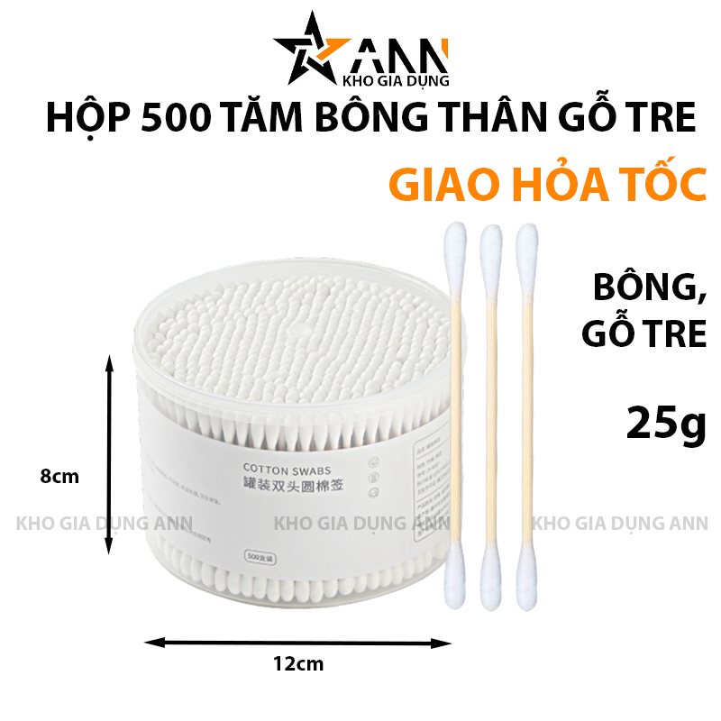 24875_24_20250319184426-1.png Combo 3 Hộp Tăm Bông Mỗi Hộp 500 Tăm Bông Ngoáy Tai - Tăm Bông Thân Gỗ 2 Đầu Bông Mềm Mại 8x12cm - TBTG500