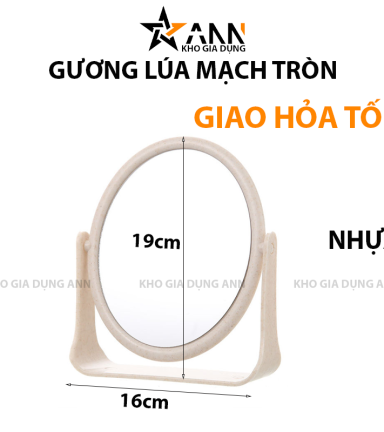 Gương Tròn Để Bàn Lúa Mạch - Giương Trang Điểm Để Bàn - Gương Nhựa - Khớp Xoay 360 Độ 19x16cm - GLM01
