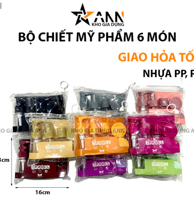 Bộ Chiết Mỹ Phẩm 6 Món Kèm Túi Zip Nhiều Màu 16x13cm - BCMP6M01
