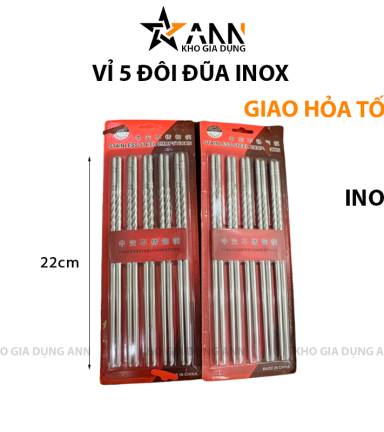 Vỉ 5 Đôi Đũa Inox Chất Lượng Cao 22cm - DIN01