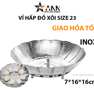 Vỉ Hấp Đồ Xôi Inox Size 23 Xòe Cánh 3 Chân 16x16x7cm - VHDX01