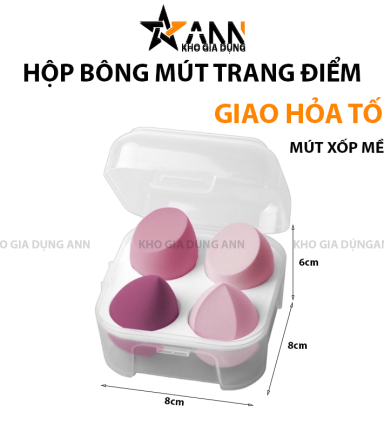 Hộp 4 Bông Mút Trang Điểm Mềm Mại Hình Giọt Nước 8x8x6cm - HBMTD01