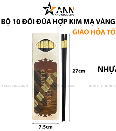 Bộ 10 Đôi Đũa Hợp Kim Mạ Vàng Cao Cấp 27x7.5cm - DHKMV01