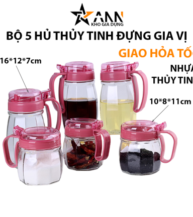 Bộ 5 Hủ Thủy Tinh Đựng Gia Vị Tiện Dụng 33x22x9cm - BHTT01