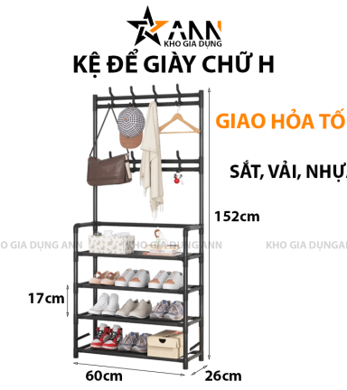 Kệ Để Giày 4 Tầng Chữ H Có Móc Treo Quần Áo Và Đồ Dùng 152x60x26cm - KDGCHDN01