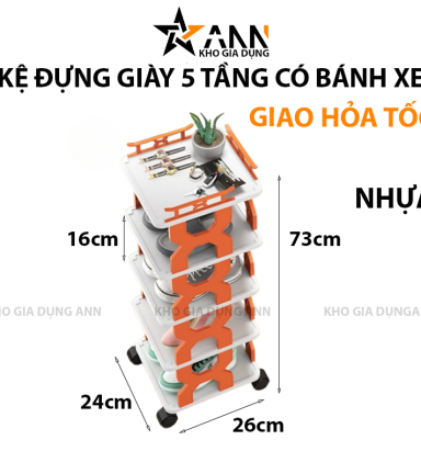 Kệ Để Giày 5 Tầng Có Bánh Xe 24x26x73cm - KDG5T01