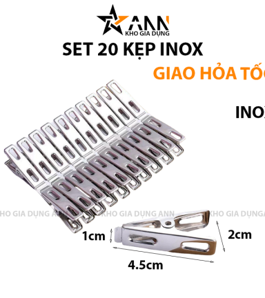 Set 20 Kẹp Inox Kẹp Quần Áo 4x2x1cm - KINKQA01