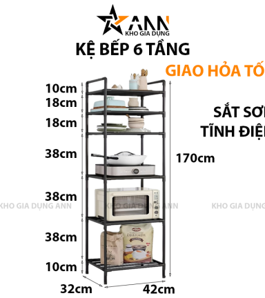 Kệ Nhà Bếp 6 Tầng Bằng Sắt Sơn Tĩnh Điện 170x42x35cm - KNB6T01