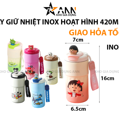 Ly Giữ Nhiệt Inox Hoạt Hình - Cốc Giữ Nhiệt Có Quai Cho Bé 420ml - LGNIN01
