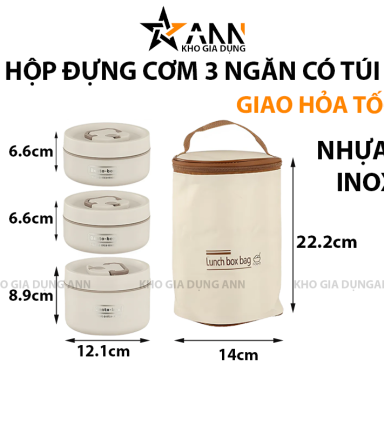 Hộp Đựng Cơm 3 Ngăn Kèm Túi Đựng Cơm Có Thìa Muỗng Tiện Lợi 14x22.2cm - HDC3M01