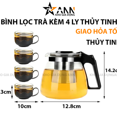 Bình Lọc Trà Bình Trà Thủy Tinh Kèm 4 Ly Cao Cấp 12.8x14.2cm - BLT4LTT01