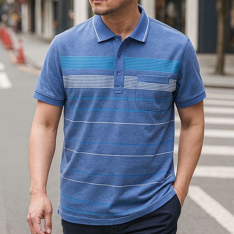 Áo Thun Nam Cổ Bẻ Có Túi Hoạ Tiết Sọc Ngang In Dẻo (Có size 3x) 21 Áo Thun Nam Cổ Bẻ Có Túi Hoạ Tiết Sọc Ngang In Dẻo (Có size 3x)